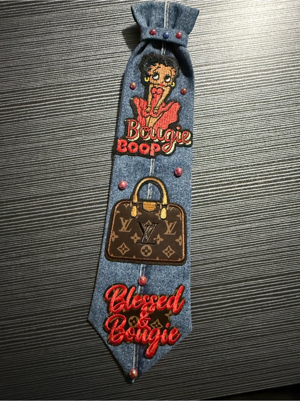 Denim 'Bougie Boop' Embroidered Men’s Accessory Tie
